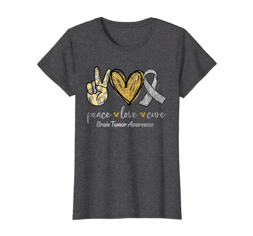 Peace Love Cure Ribbon Brain Tumor Awareness Gifts TShirt1007238