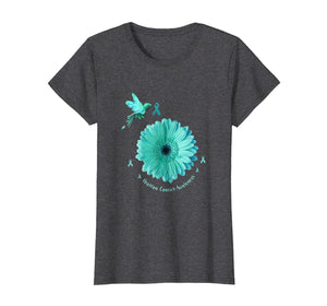 Hummingbird Sunflower Teal Ribbon Ovarian Cancer Awareness T-Shirt-5700788