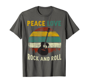 Peace Love Rock And Roll Guitar Retro Vintage T-Shirt