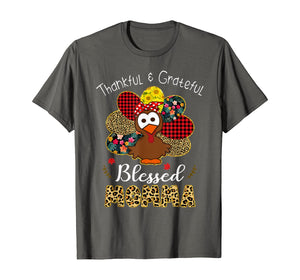 Thankful Grateful Blessed Momma Leopard Turkey Thanksgiving T-Shirt