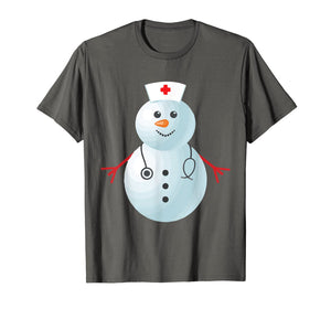 Medical Scrub Top Nurse's Hat Wearing Snowman Xmas Funny T-Shirt