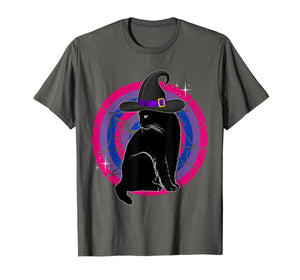 LGBT Bisexual Pride Cat Rainbow Witch & Hat Gay Halloween T-Shirt
