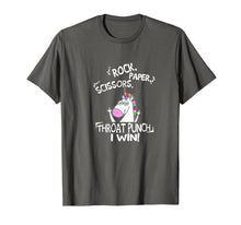 Load image into Gallery viewer, Rock paper scissors throat punch I win unicorn shirt
