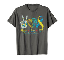 Load image into Gallery viewer, Peace Love T21 Down Syndrome Awarenesss Ribbon Gift TShirt791786
