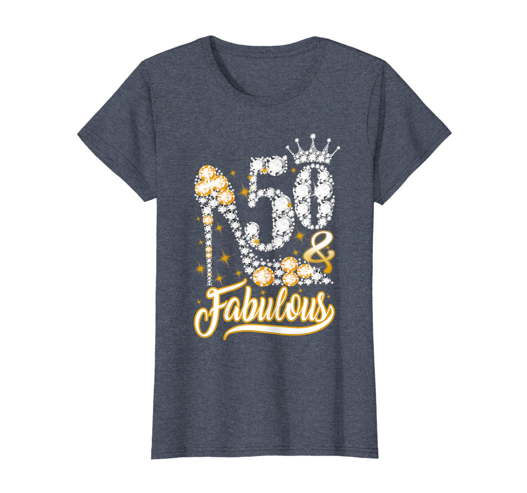 Womens 50 And Fabulous 50th Birthday Diamond T-Shirt Gift For Women