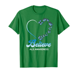 Blue and White Butterflies Heart Believe ALS Awareness Gifts TShirt554719