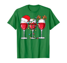Load image into Gallery viewer, Wine Christmas Lights Xmas Women Santa Hat Reindeer Antlers T-Shirt
