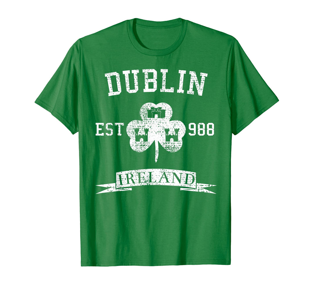 Dublin Vintage T-Shirt Green Irish Ireland Shamrock Est 988