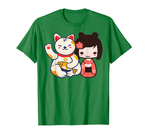 Funny shirts V-neck Tank top Hoodie sweatshirt usa uk au ca gifts for Maneki Neko Lucky Beckoning Cat with cute girl t-shirt 1047449