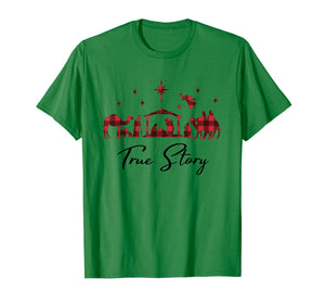 True Story Christmas Manger Nativity Catholic Buffalo Plaid T-Shirt