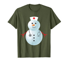 Load image into Gallery viewer, Medical Scrub Top Nurse&#39;s Hat Wearing Snowman Xmas Funny T-Shirt
