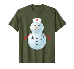 Medical Scrub Top Nurse's Hat Wearing Snowman Xmas Funny T-Shirt