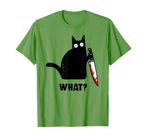 Cat What? Funny Black Cat Shirt, Murderous Cat With Knife T-Shirt 46312