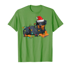 Rotwiller Christmas pajama Santa Hat Lights Gift Dog Lover T-Shirt