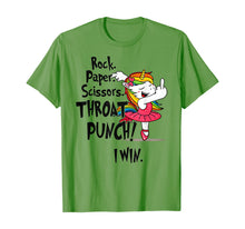 Load image into Gallery viewer, Rock paper scissors throat punch I win Unicorn Dancing T-Shirt
