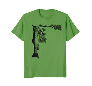 Retro Trout Fishing Tree Pine Shirt - Brook Fish Tee