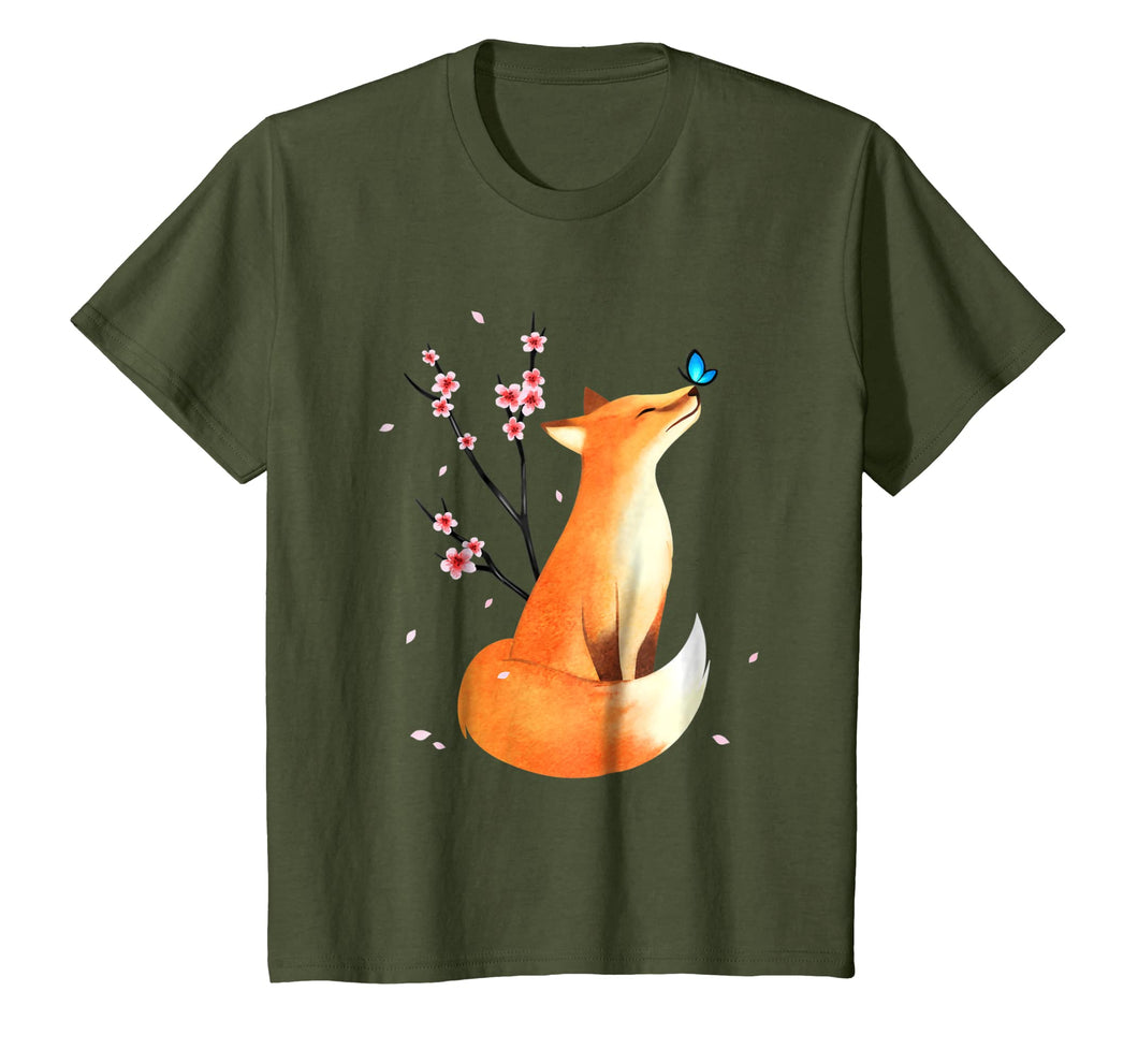 Fox Japanese Cherry Blossom Flower Vintage Gift T Shirt