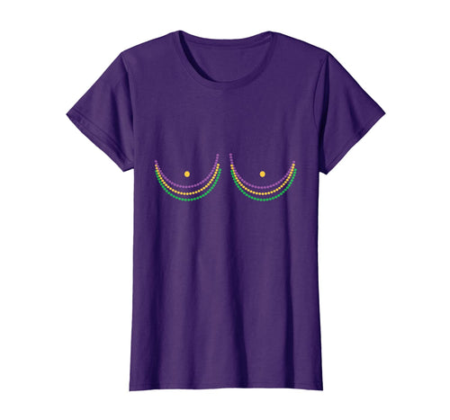 Womens Funny Fake Boobs Shirt | Mardi Gras Beads And Boob Nola Gift T-Shirt-4141444