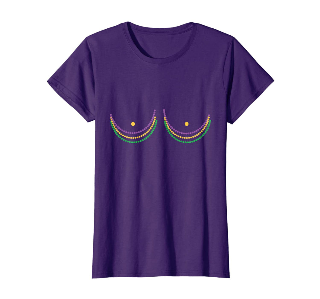 Womens Funny Fake Boobs Shirt | Mardi Gras Beads And Boob Nola Gift T-Shirt-4141444