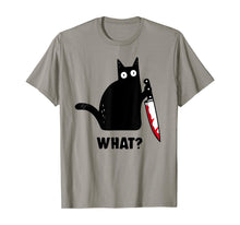 Load image into Gallery viewer, Cat What? Funny Black Cat Shirt, Murderous Cat With Knife T-Shirt 48352
