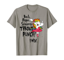 Load image into Gallery viewer, Rock paper scissors throat punch I win Unicorn Dancing T-Shirt
