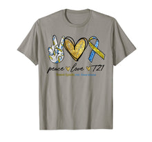 Load image into Gallery viewer, Peace Love T21 Down Syndrome Awareness Blue Yellow Ribbon TShirt867163
