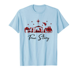 True Story Christmas Manger Nativity Catholic Buffalo Plaid T-Shirt