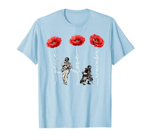 Peace Love Remember Poppy Flower Veteran Day T-Shirt