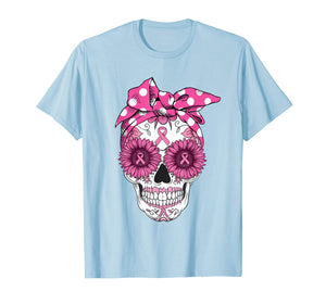 Pink Sugar Turban Skull Breast Cancer Awareness Gifts T-Shirt
