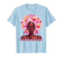 Load image into Gallery viewer, Pink Flowers Afro Hair Black Woman Breast Cancer Warrior T-Shirt

