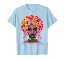 Load image into Gallery viewer, Pink Ribbon Afro Flowers Hair Black Queen Breast Cancer T-Shirt
