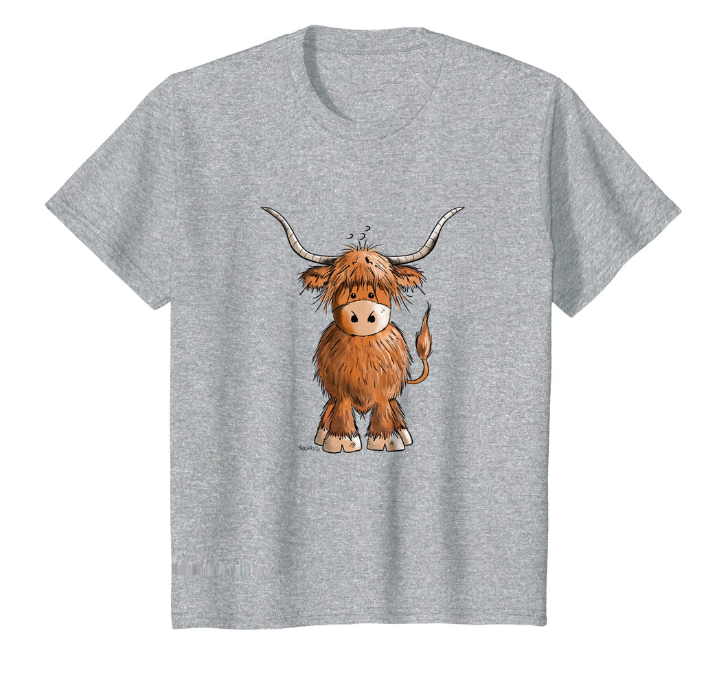 Cute Hairy Scottish Highland Cow T-Shirt For Women Men Kids