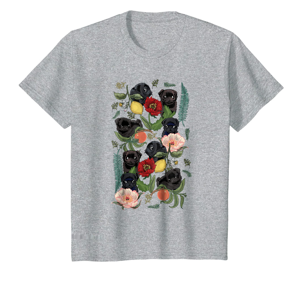 Botanical And Black Pug T- Shirt By Huebucket