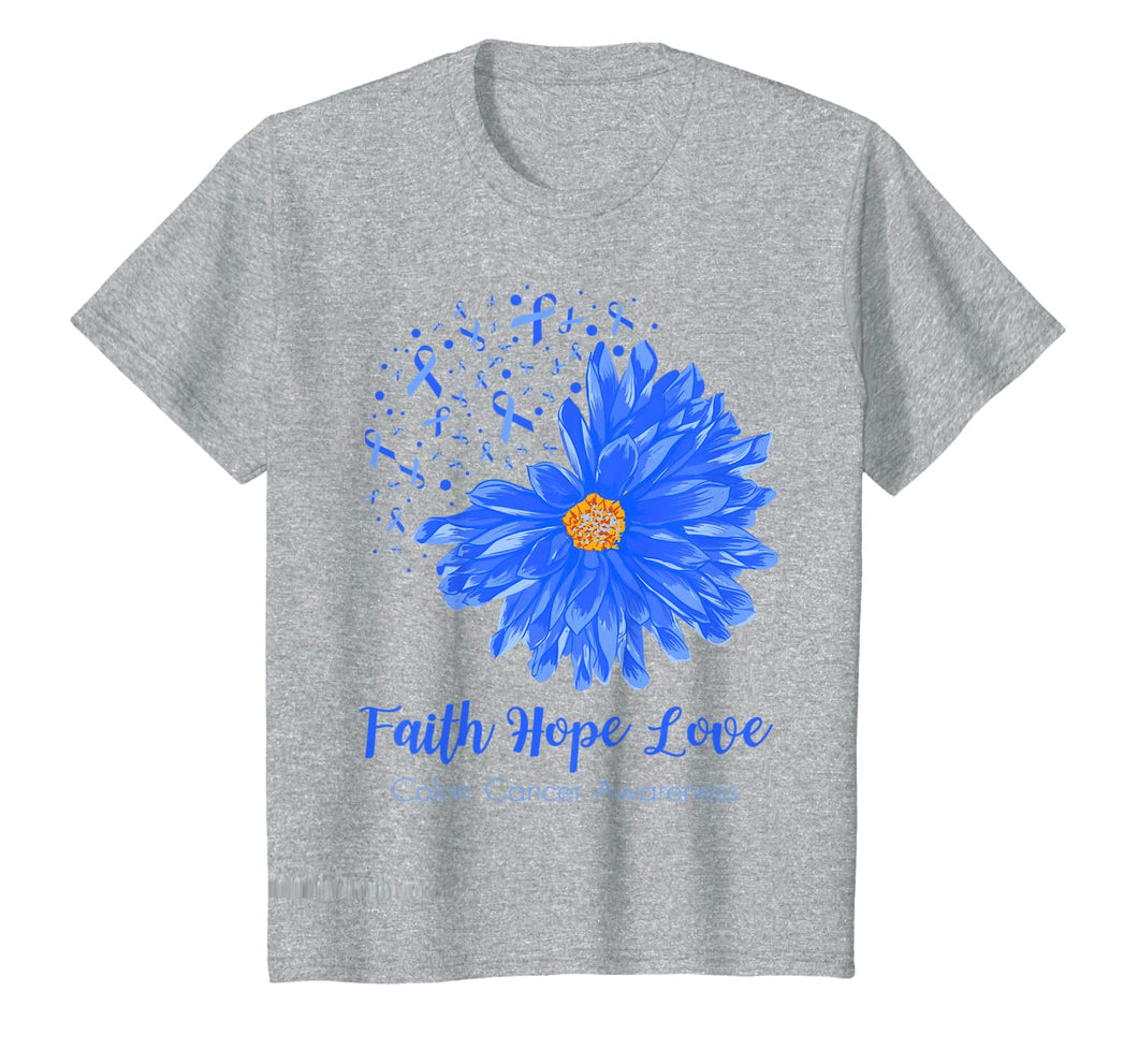Faith Hope Love Colon Cancer Awareness Flower Blue Gifts T-Shirt-472196