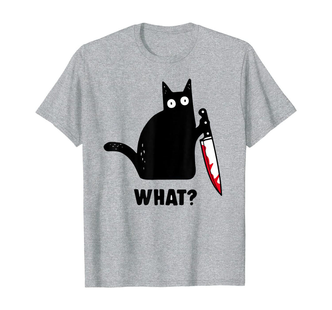 Cat What? Funny Black Cat Shirt, Murderous Cat With Knife T-Shirt 48352
