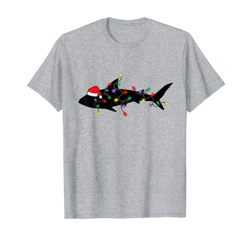 Shark Christmas Lights Santa Hat Pajamas Xmas Gifts Family T-Shirt