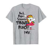 Load image into Gallery viewer, Rock paper scissors throat punch I win Unicorn Dancing T-Shirt
