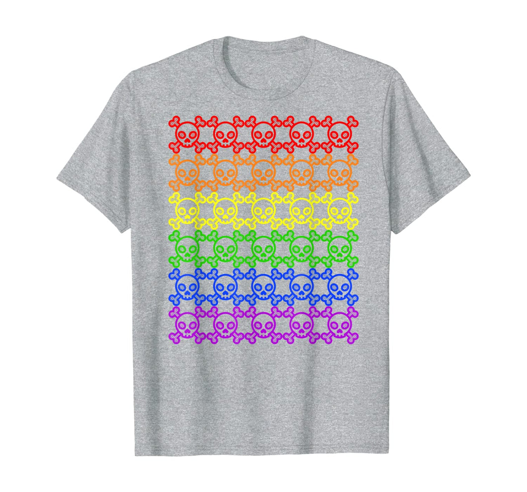 Rainbow Gay Pride Skull and Crossbones Jolly Roger Halloween T-Shirt