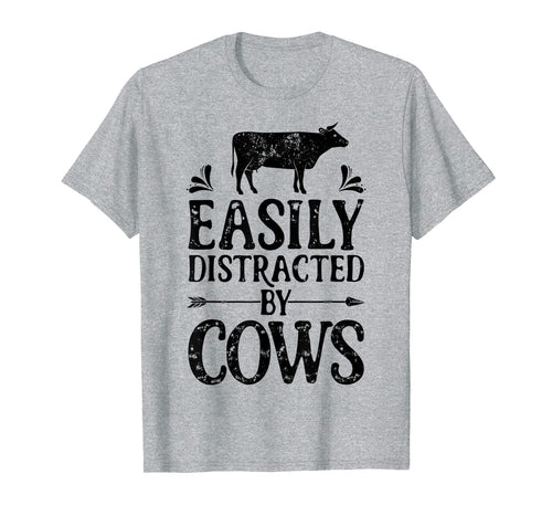 Easily Distracted By Cows T Shirt Cow Men Women Gifts Farmer 259362
