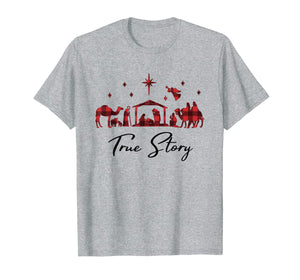True Story Christmas Manger Nativity Catholic Buffalo Plaid T-Shirt