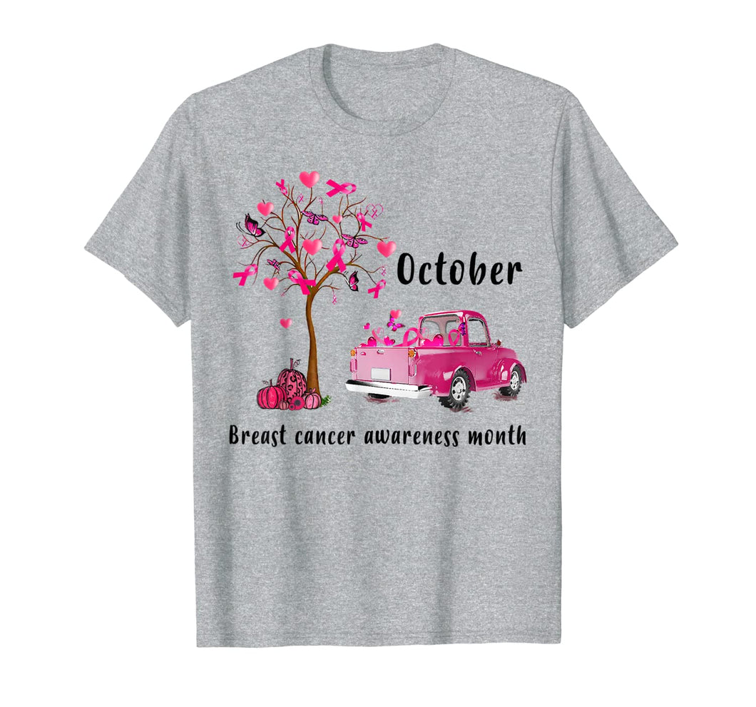 Pumpkin Pink Truck October Breast Cancer Awareness Month T-Shirt