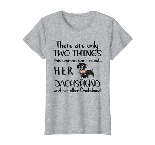 Funny shirts V-neck Tank top Hoodie sweatshirt usa uk au ca gifts for 2 Things Can't Resist Her Dog & Her Other Dog Dachshund Tee 469305